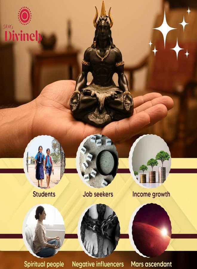 SRM's Divinely Divinely Mahayogi Shiva Idol for Car Dashboard 3.5 inch | Matte Black Adiyogi Statue for Car Dashboard with Trishul & Rudraksha | Compact Mahadev Murti & Lord Shiva Idols for Home and Meditation - Image 2
